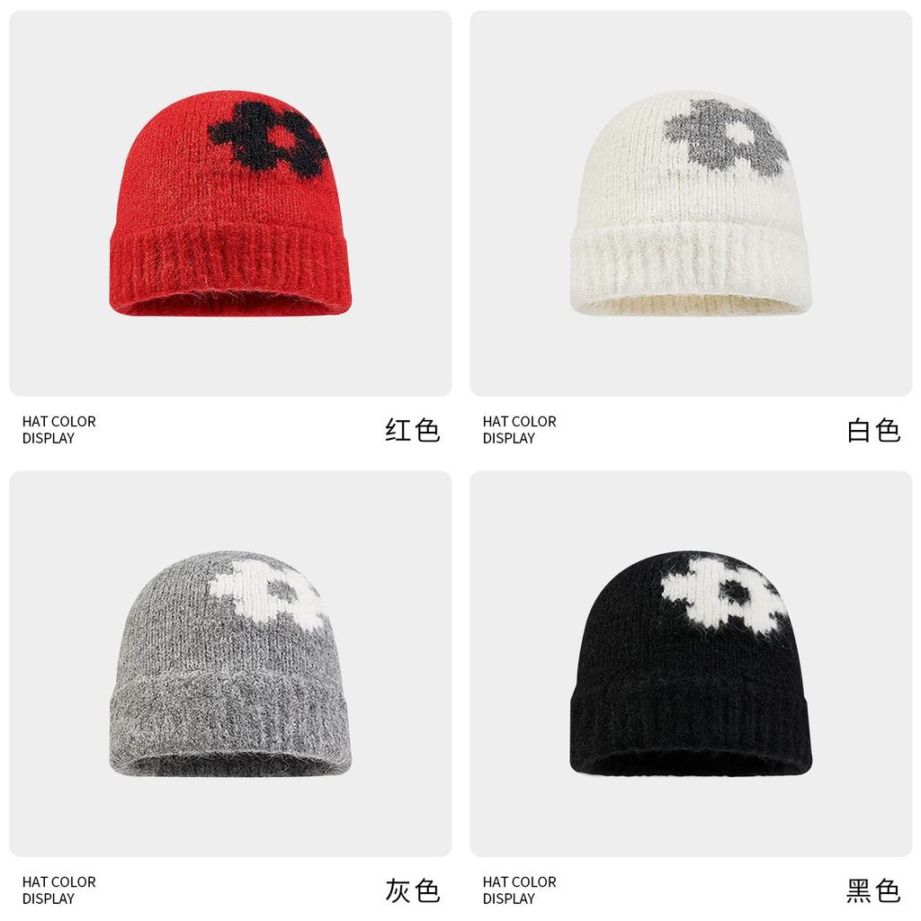 Knit Hat For Women With Colorblock Pattern Warm Windproof Winter Accessories