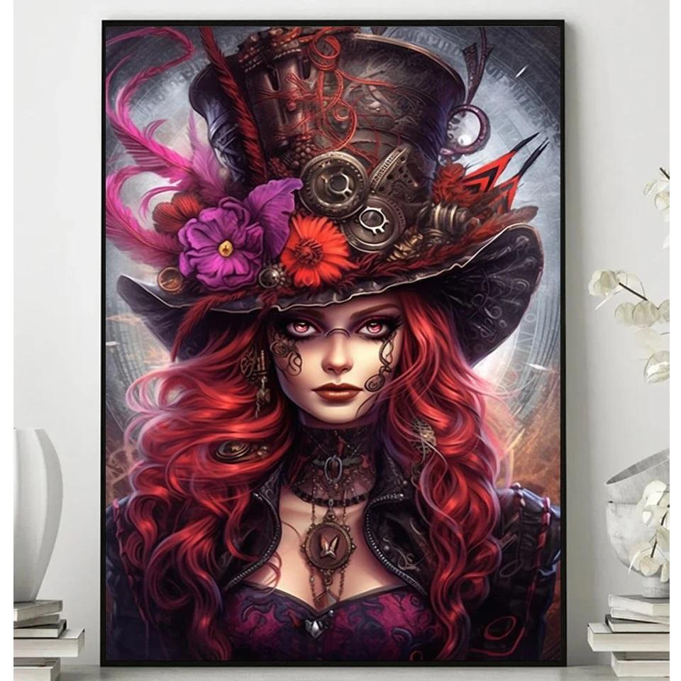 Набор для вышивки крестом, портрет готической девушки, 5D, сделай сам, алмазная живопись, мозаичная вышивка, фэнтези, стимпанк, леди, новый 5D, сделай сам, полный комплект стразов для домашнего декора, подарок