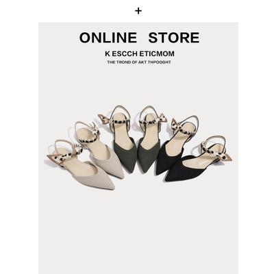 Босоножки Baotou женские летние на толстом каблуке элегантные с заостренными концами и ленточками летящие туфли вязаные односложные на высоком каблуке