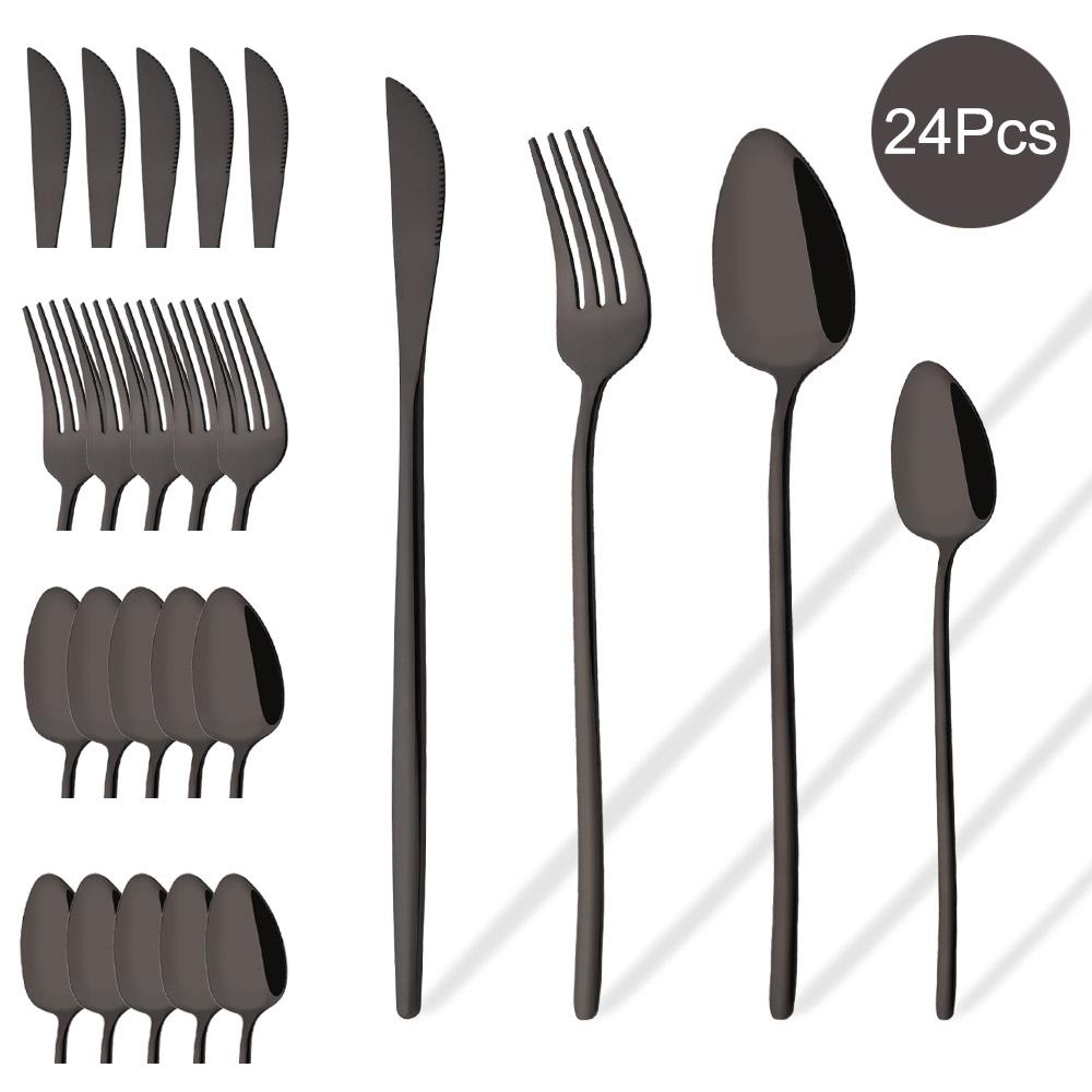Набор столовых приборов Western, 24 предмета, столовая посуда из нержавеющей стали, черная серебряная ложка, вилка, нож, столовый набор, домашние столовые приборы
