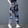 Women Summer Floral Printed Trousers Loose Vintage Imitation Cotton Linen Cropped Harem Pants Lady Streetwear Pants