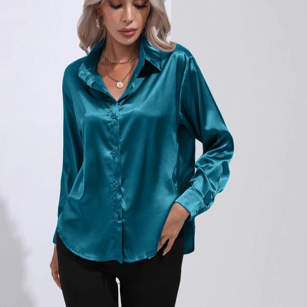 Женская простая блузка, весенний новый кардиган с V-образным вырезом, свободная рубашка с длинным рукавом и пуговицами