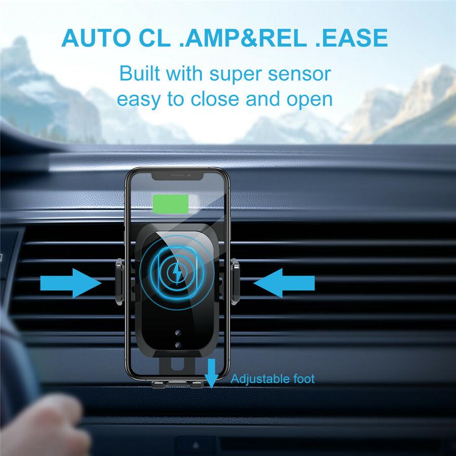 360° Automatic Clamping 10W Qi Wireless Fast Car Charger  Mount Air Vent Cell Phone Holder With Build-in Battery