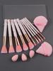 Makeup Brush Sponge Powder Puff Set: 10 Makeup Brushes +2 Pink Fan-shaped Powder Puffs +3 Mini Multi-functional Sponge Eggs