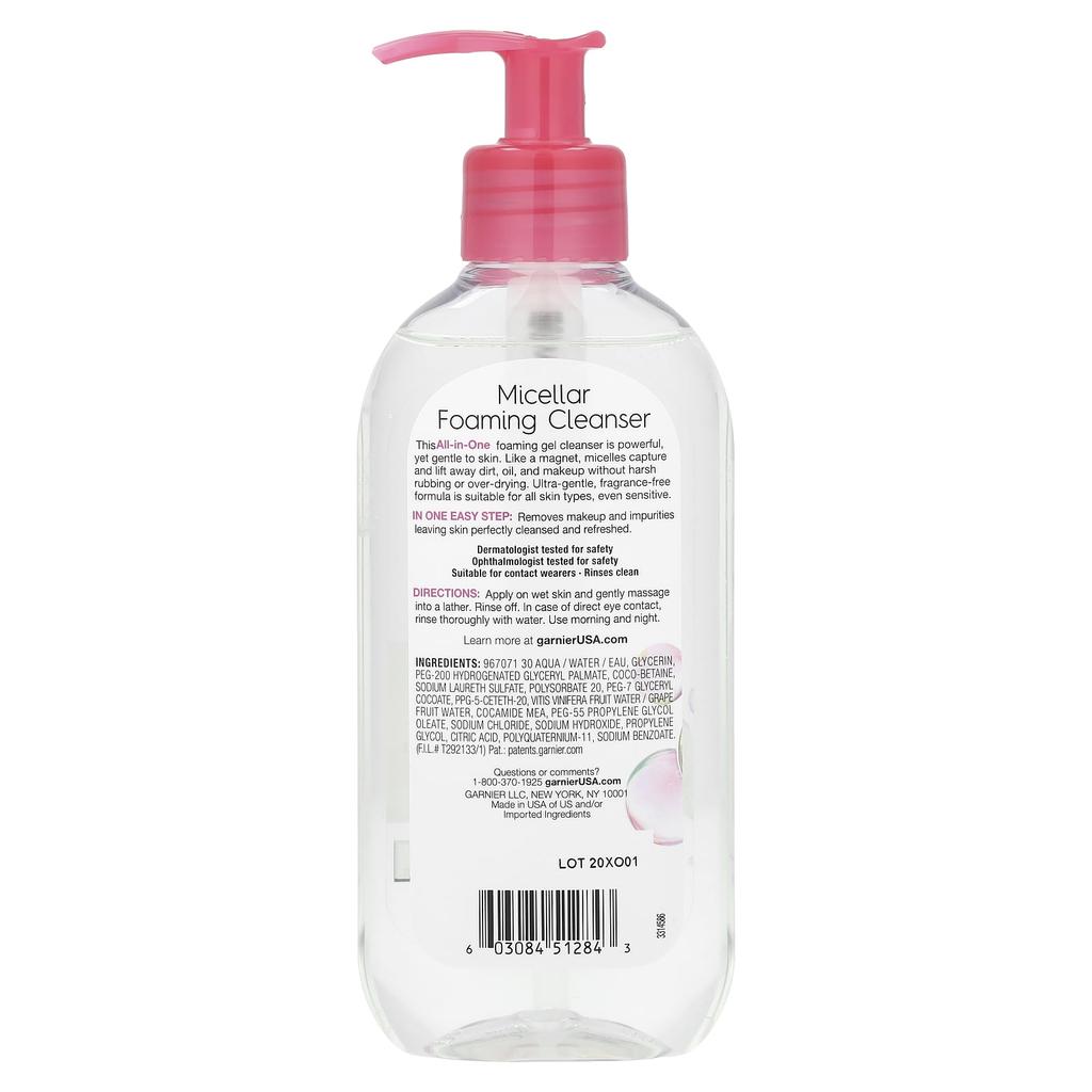 Garnier, SkinActive, мицеллярный пенящийся гель для умывания, все в одном, смываемый, 200 мл (6,7 жидких унций)