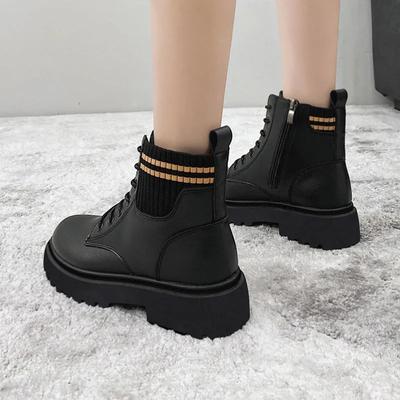 Повседневные короткие ботинки из натуральной мягкой кожи, осенне-зимние, на толстой подошве, нескользящие, повседневные, со шнуровкой, универсальные, женские