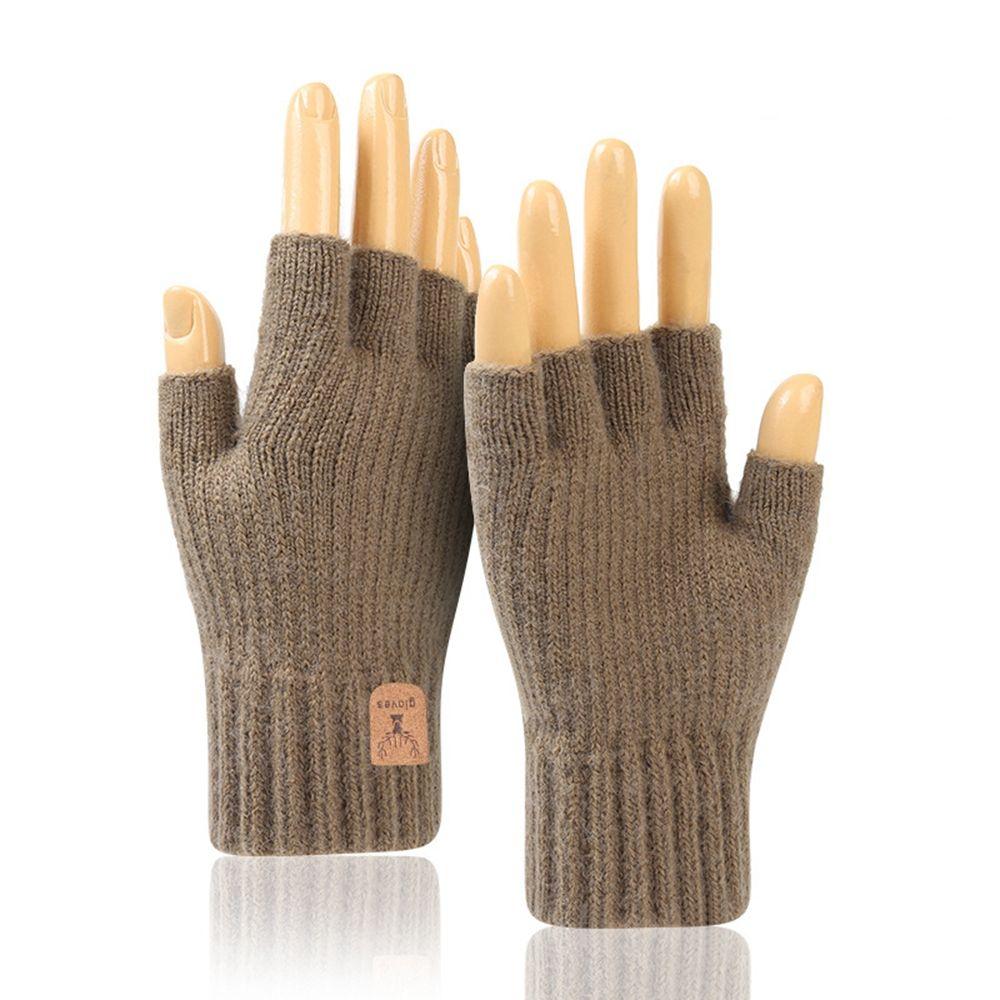 Leather Label Antler Men Wool Mittens Half-finger Gloves Female Gloves Knitted Cashmere Gloves