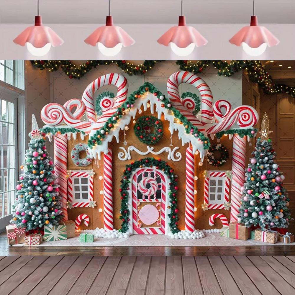 Winter Christmas gingerbread house candy vine photography background children's family portrait decoration Backdrop photography
