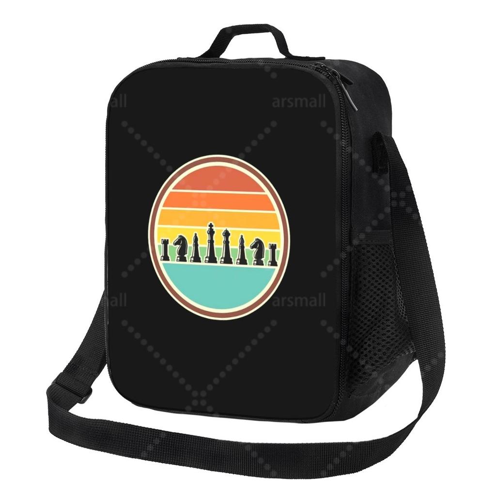 Colorful Chess Lunch Bag with Adjustable Shoulder Strap Reusable Thermal Bento Tote for Work Picnic Beach