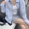 Женская полосатая рубашка с отложным воротником, блузка с длинным рукавом, летняя новая версия, корейский стиль, свободный, универсальный, повседневный топ