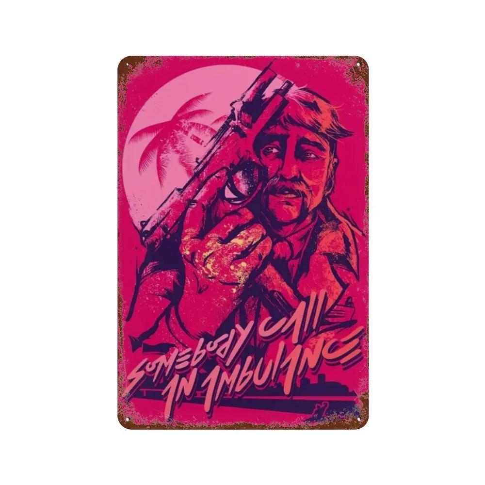 Постер Hotline Miami Горячие Классические Постеры Приключенческой Игры и Металлическая Жестяная Табличка Настенное Искусство Декорация Табличка Мужская Пещера Домашний Декор студия