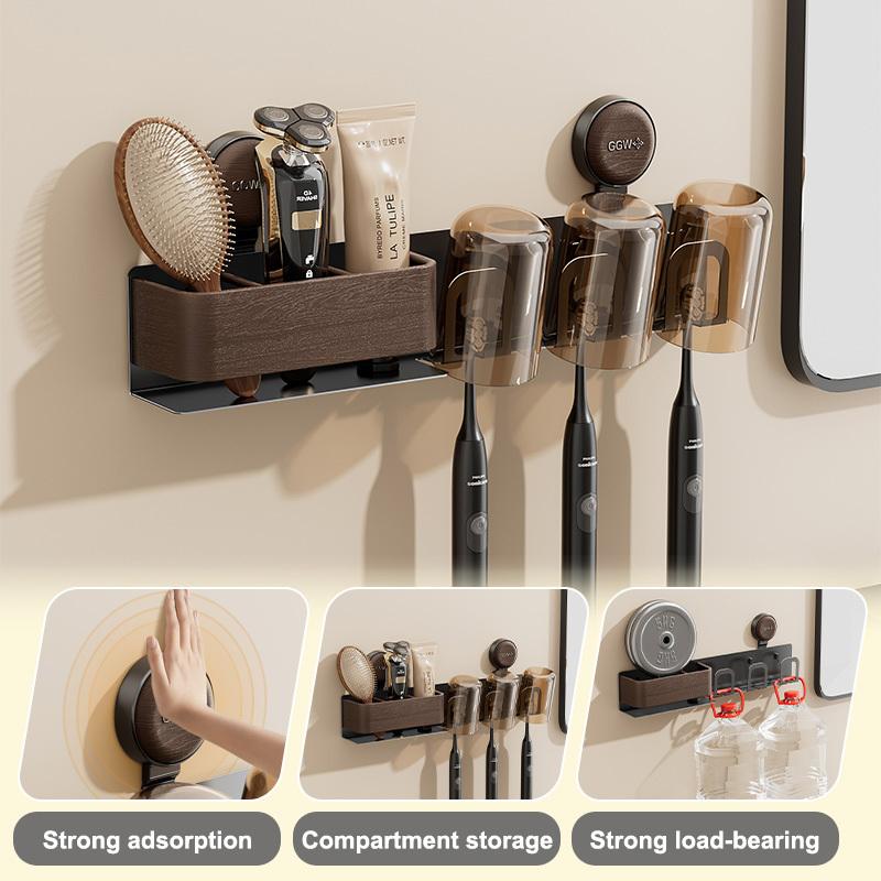 1PC Medieval Style Toothbrush Shelf Wall-mounted Non-punching Suction Cup Bathroom Brushing Cup Mouthwash Cup Electric Toothbrush Holder