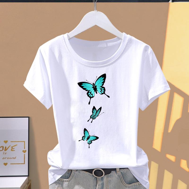 Asian Size-Print Graphic Tee Butterfly Cartoon Trend Ladies Female T Clothing Casual Women's Summer Top Fashion Short Sleeve T-shirt