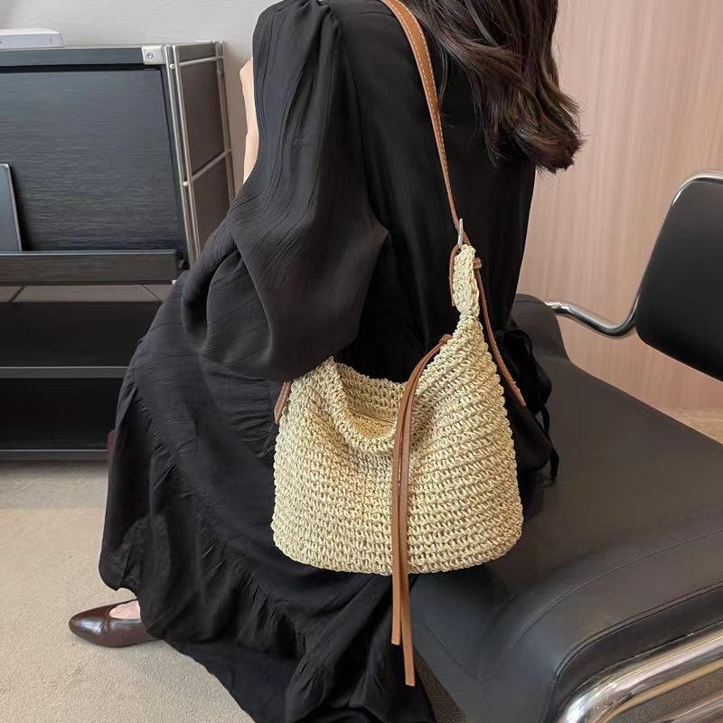 Large Capacity Straw Bag Summer Bucket Hand-woven Tote Luxury Design Women's Handbag Bohemian Style Shoulder Crossbody Bags