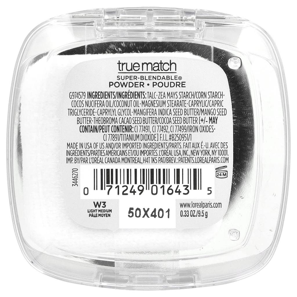 L'Oréal, True Made, Super Blendable Powder, W3 Light Medium, 9.5G(0.33Oz)