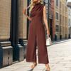 Summer Women's Sleeveless Solid Color Swing Collar Jumpsuit