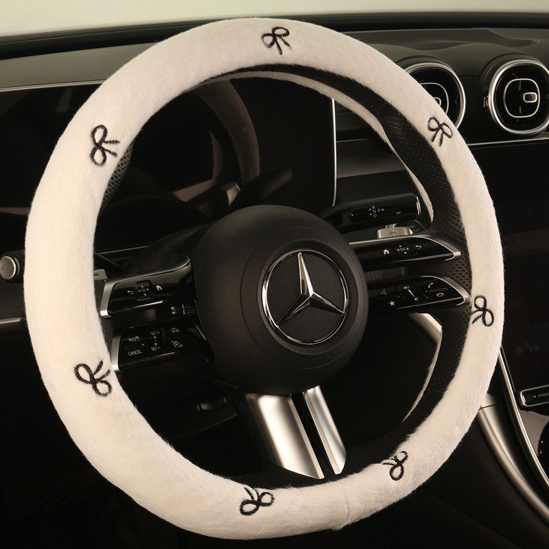 Car Steering Wheel Cover Winter Short Plush Cute Non-Slip Sweat-Absorbent Car Handlebar Cover New Style Wear-Resistant and Warm Fleece-Lined