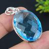 Драгоценный камень Голубой топаз Ручная работа Ювелирное изделие из стерлингового серебра 925 пробы Подвеска 1,89" n2Z26