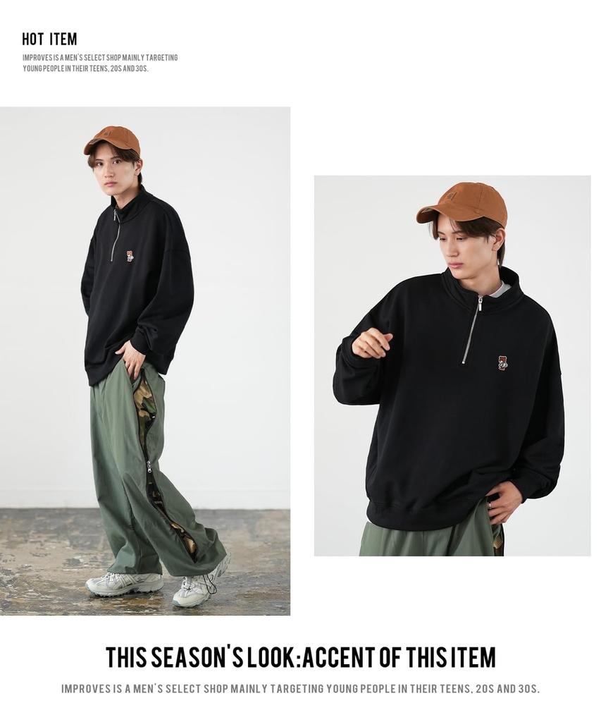 IMPROMES SIDEWAY STANCE Men's Half-Zip Fleece Sweatshirt with Embroidered One-Point Design, 70220, Navy