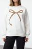 Women's Fashionable Stylish Sweatshirt Ecru Printed Oversize Wide Fit Crew Neck Thick Inside Fleece Knitted Sweatshirt