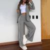 2 Pcs/Set Lady Formal Coat Pants Set Turn-down Collar Long Sleeves Jacket Loose Striped Wide Leg Trousers Casual Daily Wear Commuting Outfit