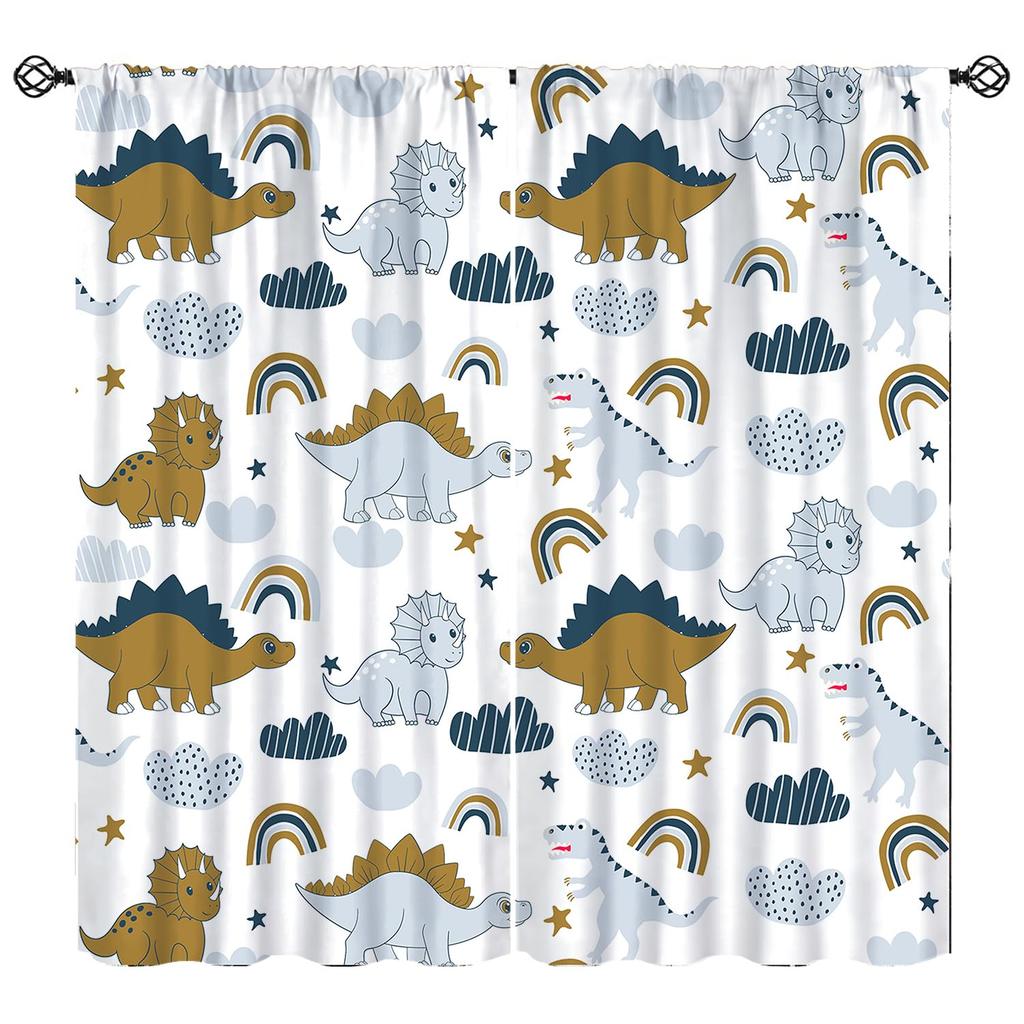 Boho Llama Cactus Curtain Panels, White Base Rainbow Geometric Cute Alpaca Soft Kid Print Drapes for Nursery Bedroom Decor