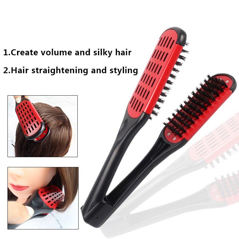 1 Pcs Pro Hairdressing Straightener Nylon Hair Straightening Double Brushes V Shape Comb Clamp Not Hurt Styling Tools