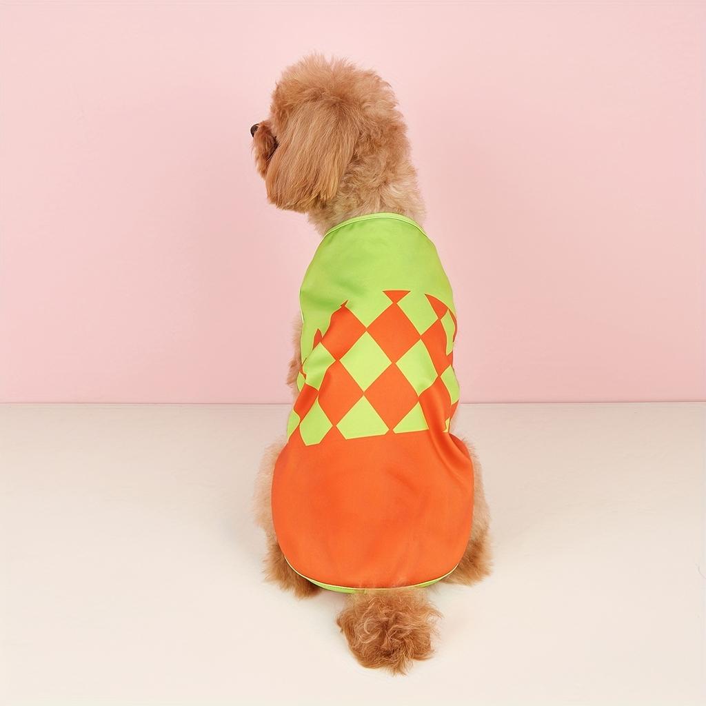 Color - Block Pet Vest, Black-White & Green-Orange Diamond Pattern Dog/Cat Clothes, Summer Breathable Small Pet Sleeveless Top