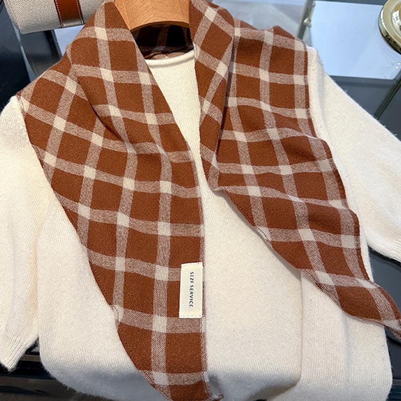 1Pc Plaid Pattern Multi-functional Acrylic Cashmere-like Versatile Solid Color Leisure Shawl Scarf Diamond Shaped