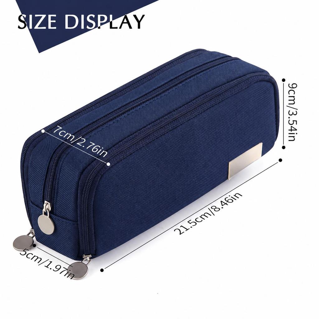 Large Capacity Pencil Case 3 Compartment Pouch Pen Bag for School Teen Girl Boy Men Women,Navy