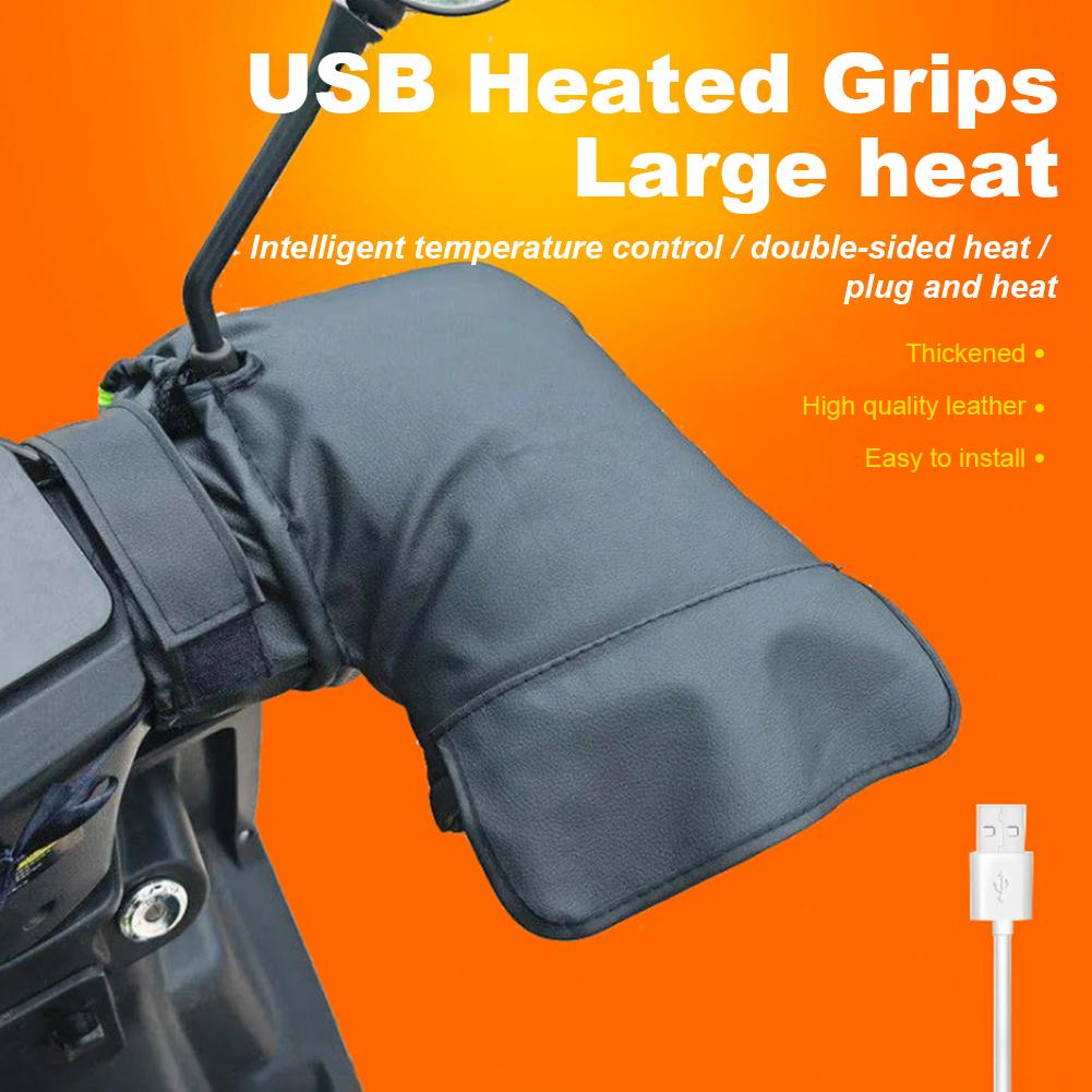 Motorcycle Heated Handlebar Muffs 3 Levels Temp USB Charging Electric Heating Handle Grip Gloves Hand Warmer Cover for E-Scooter