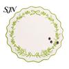 Large Round Placemats for Banquet Embroidered Placemat, 15 Inch Scalloped Leaf Bow Embroidery Retro Style Edge Table Pads Washable Fabric Heat
