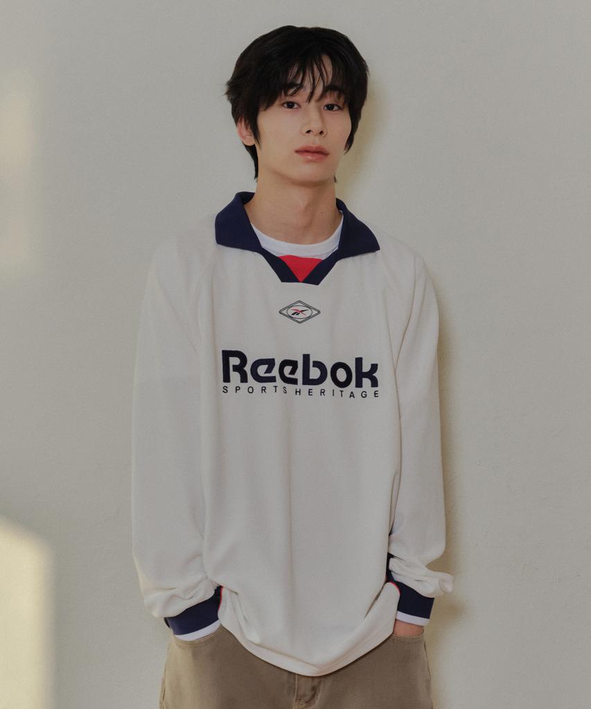 REEBOK Side Color Block Waffle Collar T-Shirt - Off White