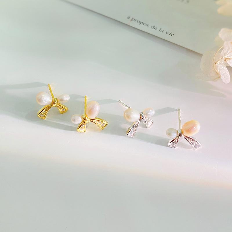 Серьги-бантики из французского жемчуга для женщин, новый стиль, легкие серьги класса люкс