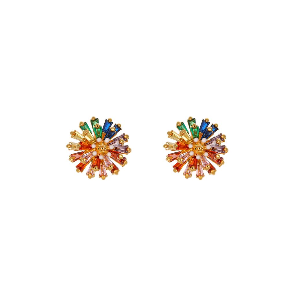 Dopamine Colorful Zircon Firework Stud Earrings Light Luxury Vintage Minimalist Jewelry for Women
