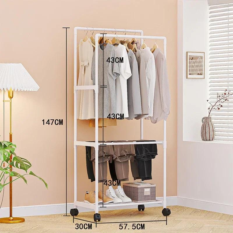 Simple Coat Rack Easy To Assemble Clothes Rack with Wheels PP Material Bedroom Storage Shelves Multi-layer Standing Furniture