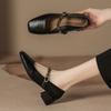 New Autumn and Winter High Heels Soft Leather Retro Metal Word with Mary Jane Thick Heel Square Head Black Single Shoes Women