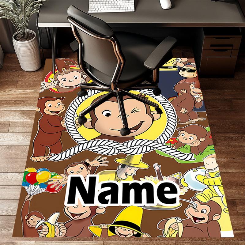Custom Curious George Mat Personalized Name, Polyester Washable Indoor Entryway Rug, Gift for Christmas, Easter, Thanksgiving Day