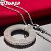 Super Fine 925 Sterling Silver Woven Round Pendant Necklace Wedding Fashion Jewelry