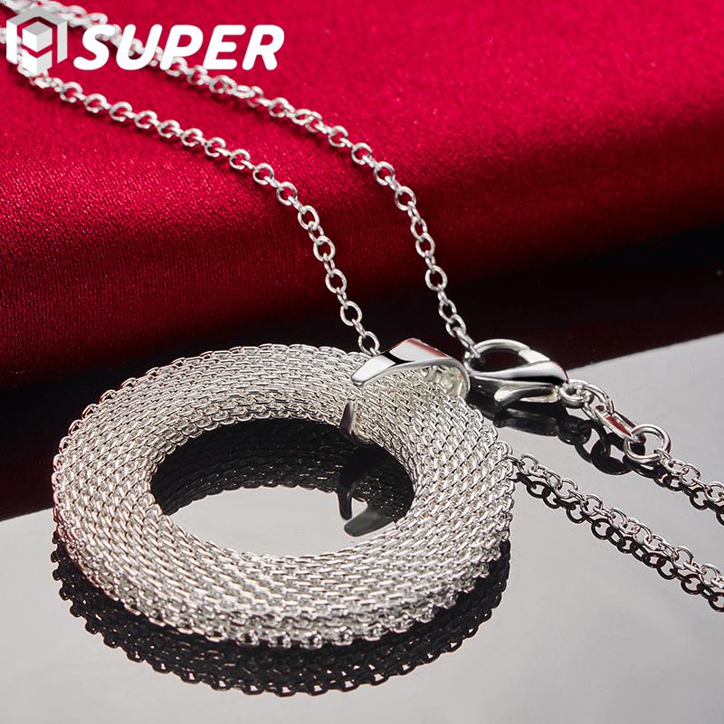 Super Fine 925 Sterling Silver Woven Round Pendant Necklace Wedding Fashion Jewelry