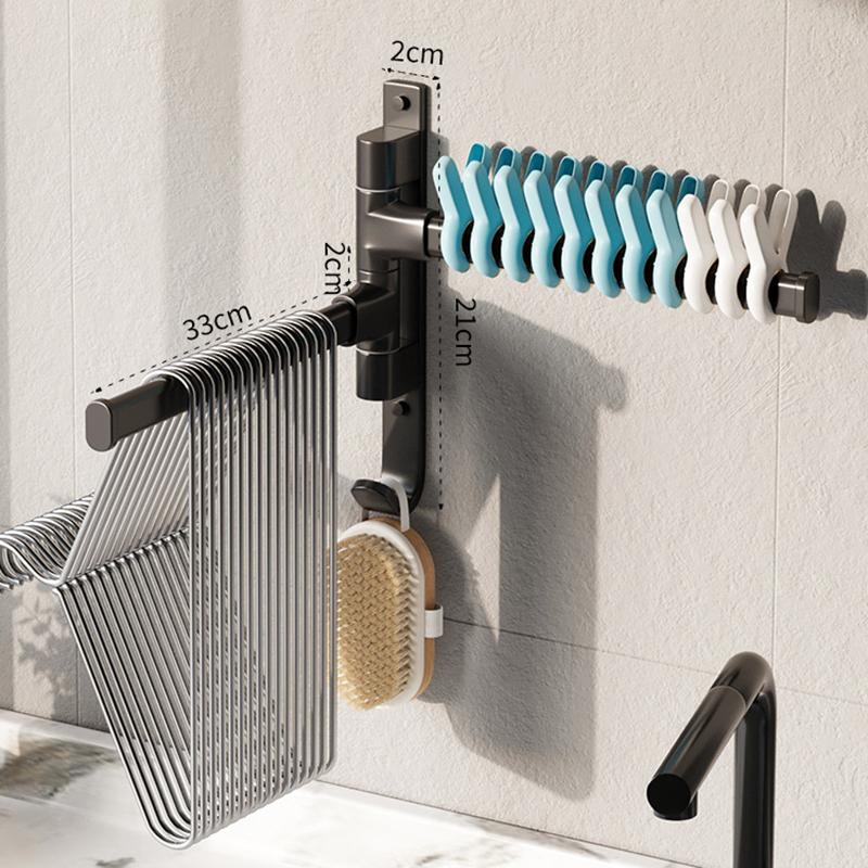 Bathroom Accessories Clothes Rack Organizer Wall Hanging Wall Household Balcony Folding Hook Rod Towel Rack