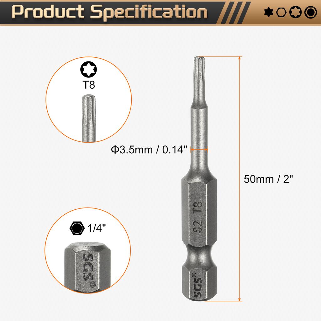 Набор бит для отвертки Torx T5-T50, 1/4" шестигранный хвостовик, 50 мм, магнитный, без отверстия, с защитой от взлома, 6-лучевая звезда, S2, биты для шуруповерта