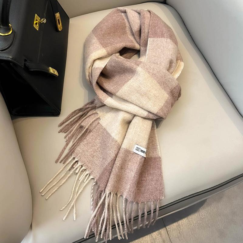 British Plaid Pure Wool Scarf Winter Women's Retro Blue Girls Couple Versatile Warm Scarf Men's Gift