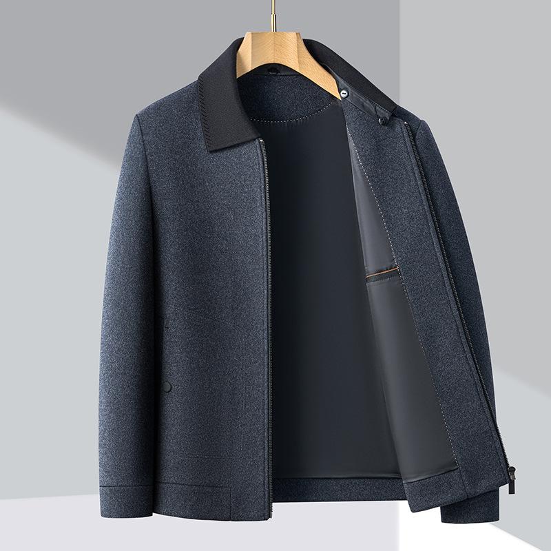 Autumn and Winter Cashmere Jacket, Middle-aged Men's Lapel Business Casual Woolen Woolen Jacket, Short Daddy Top
