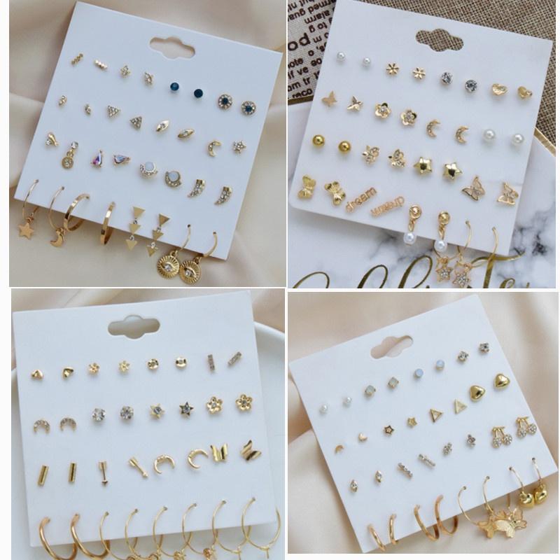 16 пар/компл. женские серьги-гвоздики, жемчужные серьги для женщин, богемные модные украшения, серьги-гвоздики с геометрическим кристаллом и сердцем, новинка