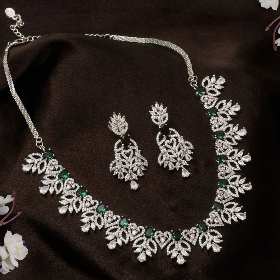 Комплект дизайнерского ожерелья Estele с родиевым покрытием CZ Green Glory и камнями зеленого цвета для женщин