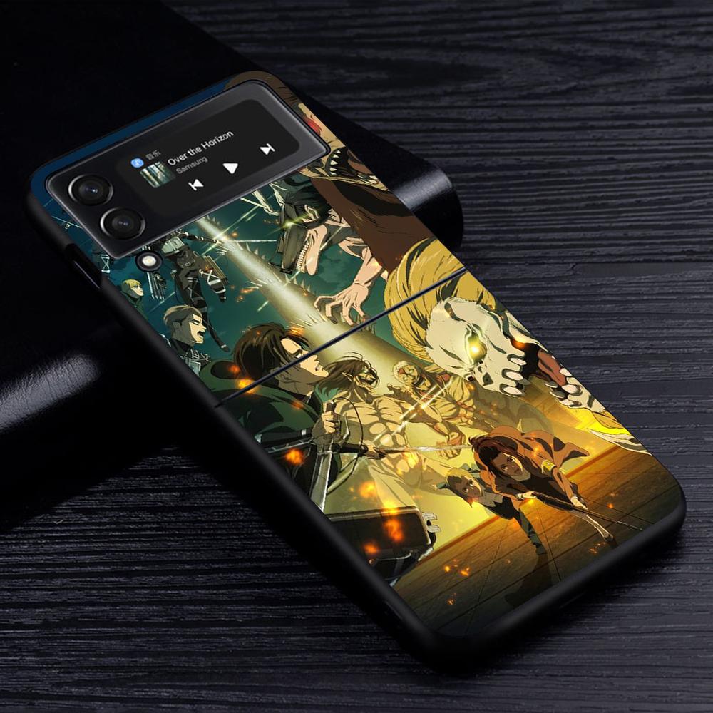 Аниме Чехол для мобильного телефона Attack On Titan для Samsung Galaxy Z Flip3 5G Flip4 Черный Чехол Z Flip 3 Жесткий ПК Роскошный Чехол Zflip3 Funda