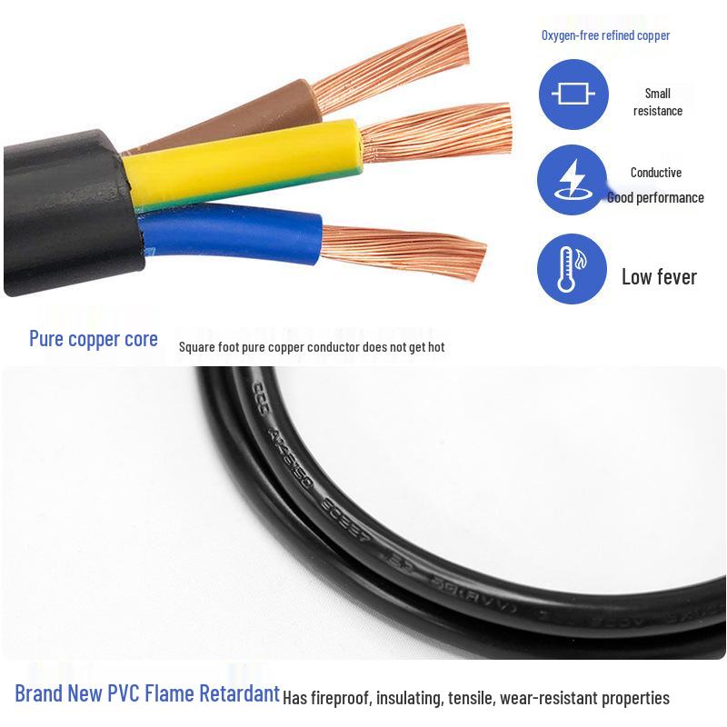 3-Pin 3C Certified 3*0.75mm² Power Cord for Computer, Monitor, Rice Cooker, Kettle, and Figure-8 Plugs