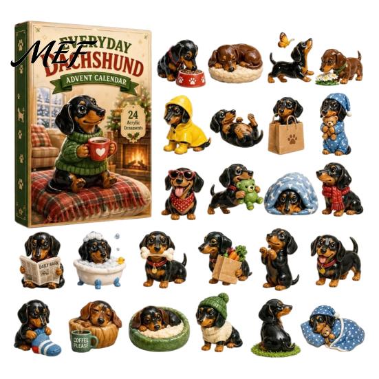 Christmas Tree Hanging Supplies Cat Dachshund Advent Calendar, 24-Day Countdown Acrylic Ornament for Retro Style Pendant Set Decoration, Cute