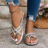 Новый стиль Золотые сандалии с перемычкой для пальца Женские летние на плоском каблуке Пляжные шлепанцы Женские больших размеров 43 Легкие уличные тапочки